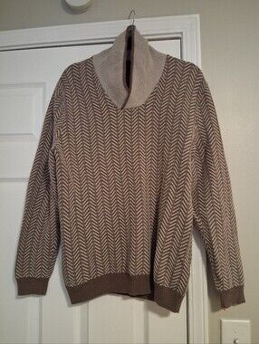 Tasso Elba Men's Tan Chevron Knit Turtleneck Sweater, Size Large